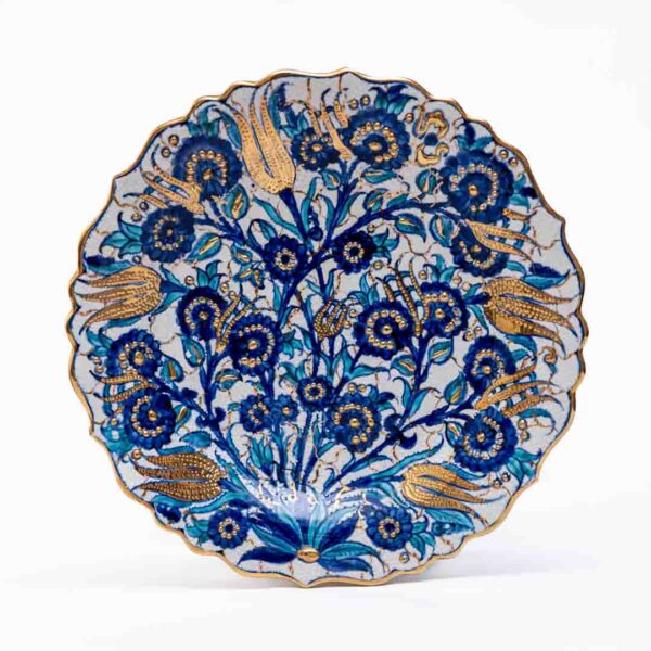 Gul Bahar – Gold plated Turkish wall plate – Navy Blue