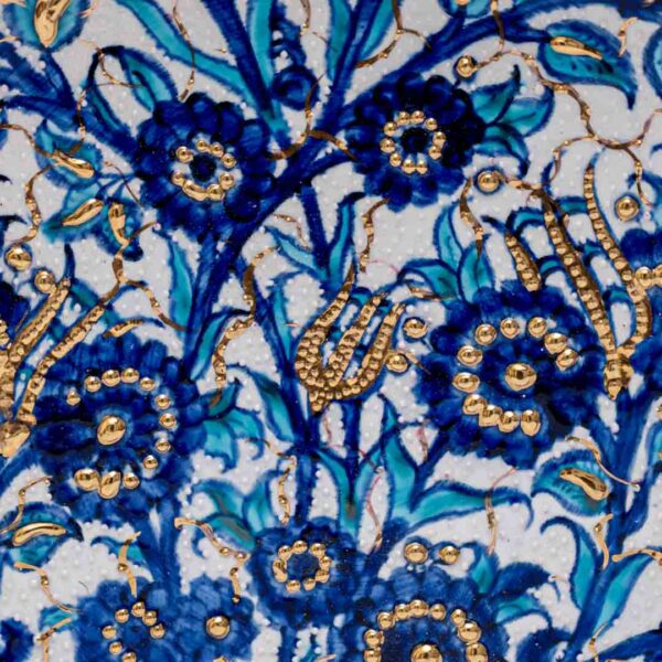 Gul Bahar – Gold plated Turkish wall plate – Navy Blue - Image 3