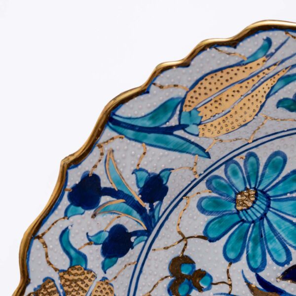 Gul Bahar – Gold plated Turkish wall plate - Sky Blue - Image 3