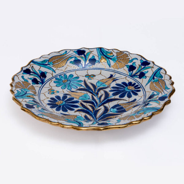 Gul Bahar – Gold plated Turkish wall plate - Sky Blue - Image 2