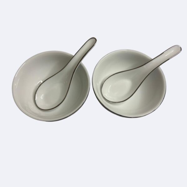 Dankotuwa Greek Key Platinum Set of 2 Soup Bowls with Spoon