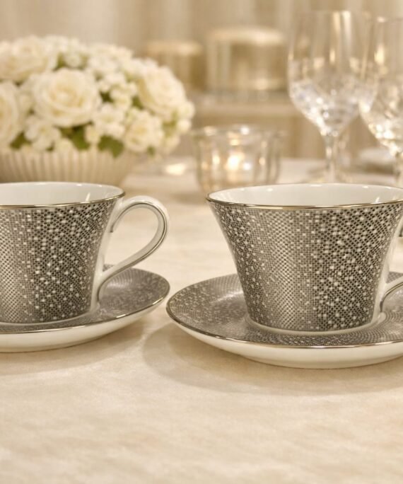 Narumi Crystal Platinum – Set of 6 Cups & Saucers