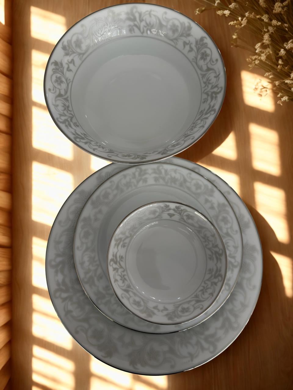 Shakira Platinum Dinner Set – 21 Pieces | Porcelain Dinner Set