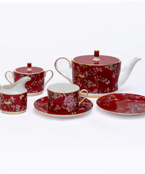 Narumi Queens Garden Red Tea cup & saucer (Set of 15 piece)