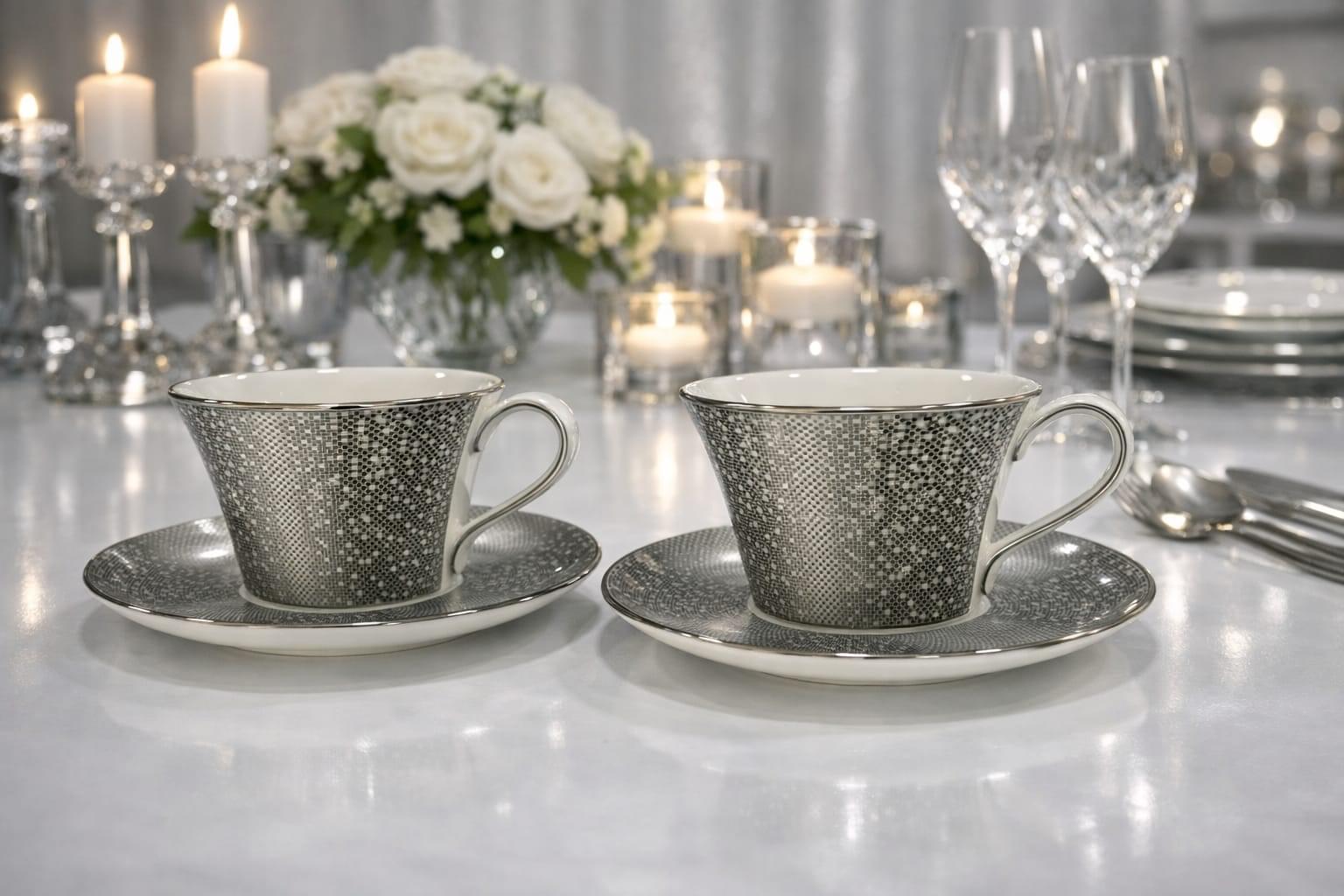 Narumi Crystal Platinum – Set of 6 Cups & Saucers