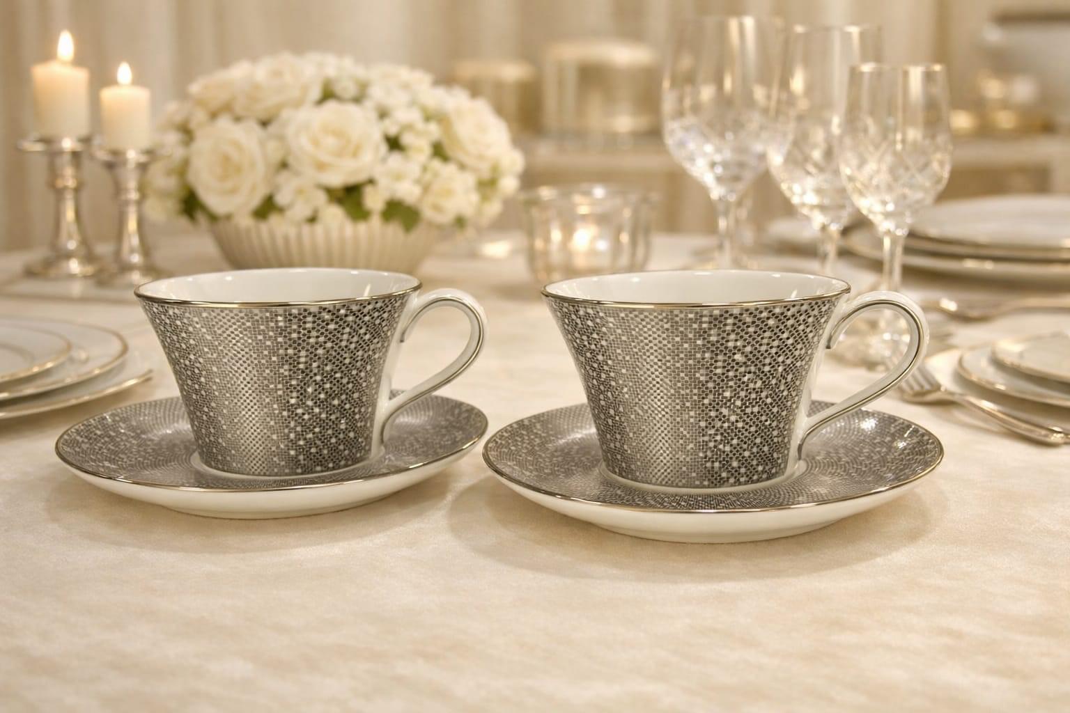 Narumi Crystal Platinum – Set of 6 Cups & Saucers